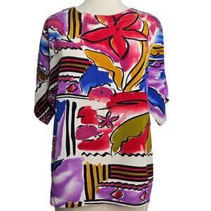 Che Studio Womens Vintage Short Sleeve Abstract Top Size Large 90s Vibrant Artsy